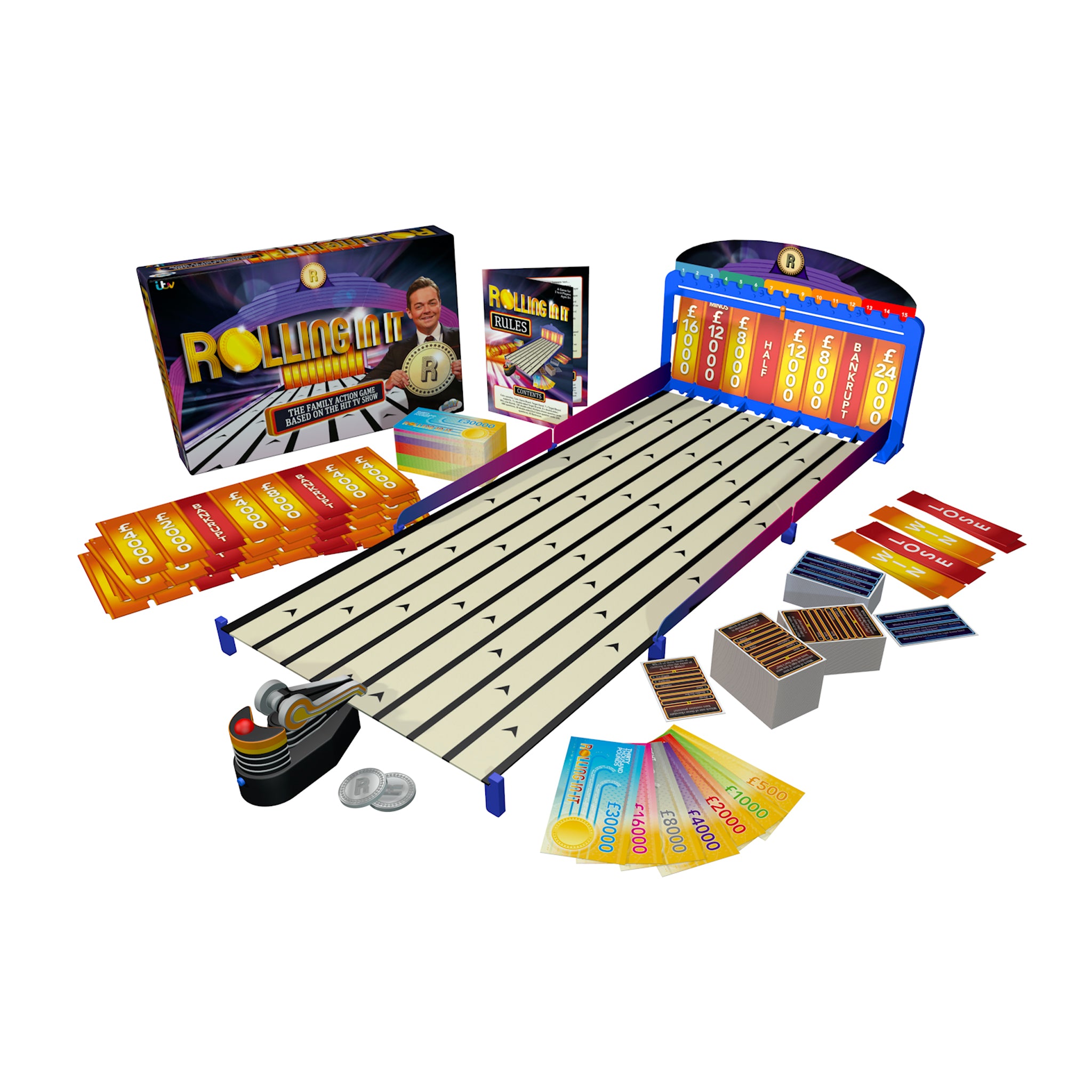Rolling In It - The Hit ITV Game show now available as a play at home family game.